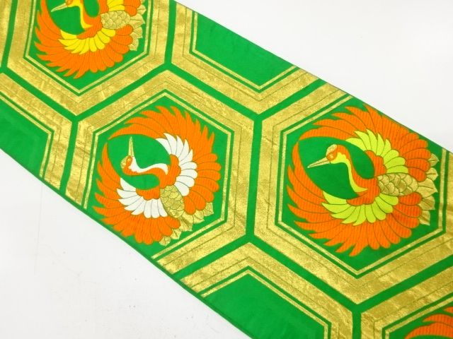 JAPANESE KIMONO / ANTIQUE OBI FOR KIDS / SILK / WOVEN CRANE & KIKKO PATTERN